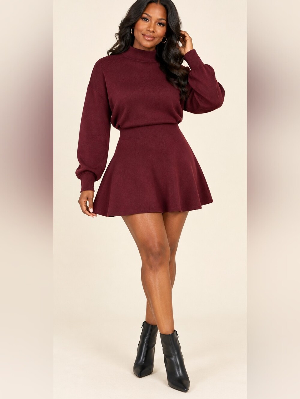 Mock Necl Mini Sweater Dress